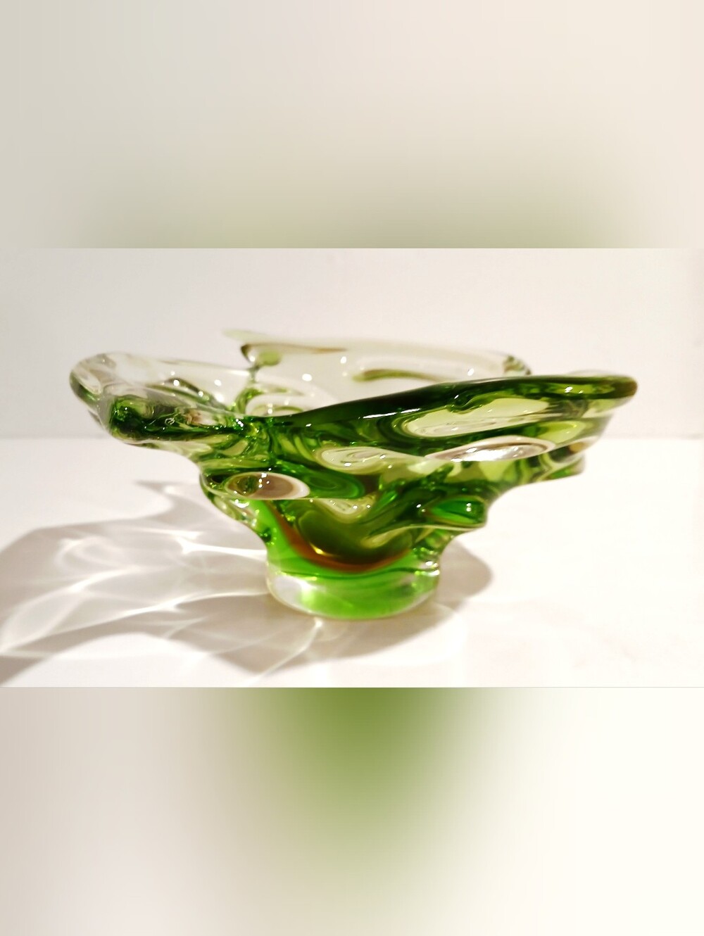 Vintage Green Art Glass Decorative Bowl - Handblown Home Art